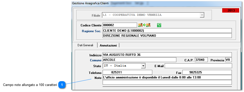 Gescoop - Campo note in anagrafica clienti portato a 100 caratteri