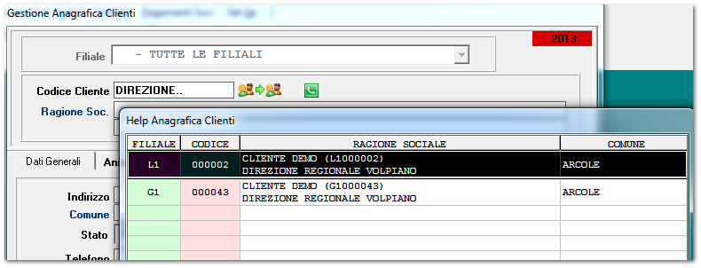 Gescoop - Ricerca da codice cliente della ragione sociale aggiuntiva